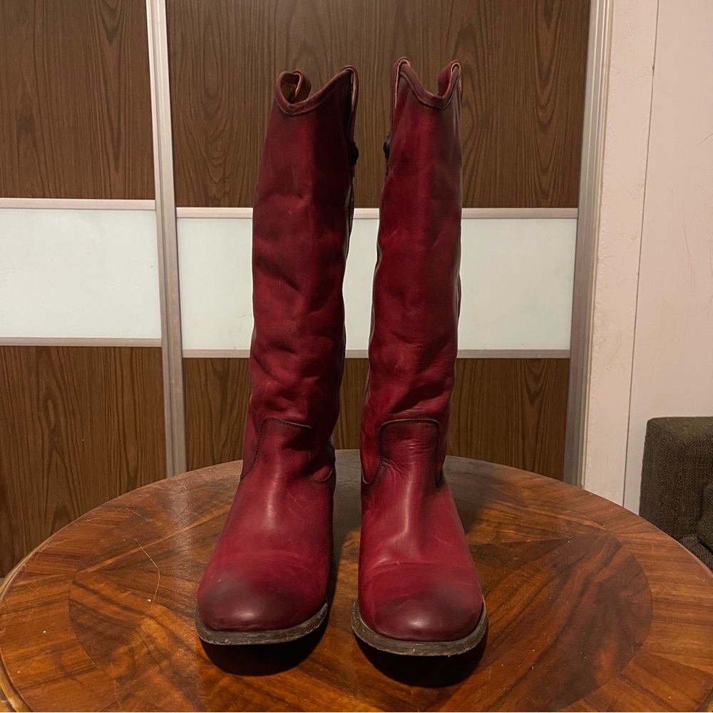 Frye Red Tall Leather Heeled Boots